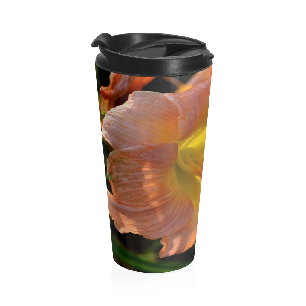 Peach and Yellow Flower Stainless Steel Travel Mug