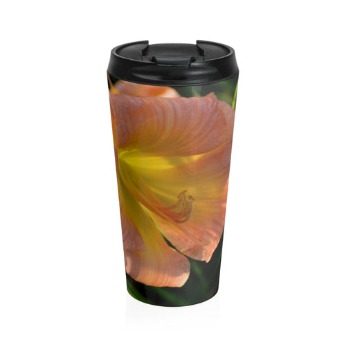 Peach and Yellow Flower Stainless Steel Travel Mug