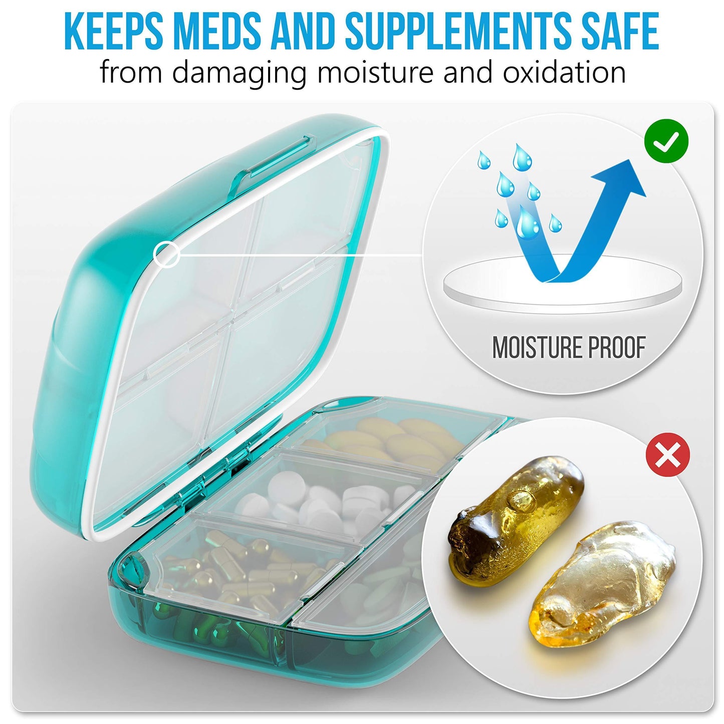 Pill Organizer Airtight Pill Box Large Pill Dispenser Home Travel