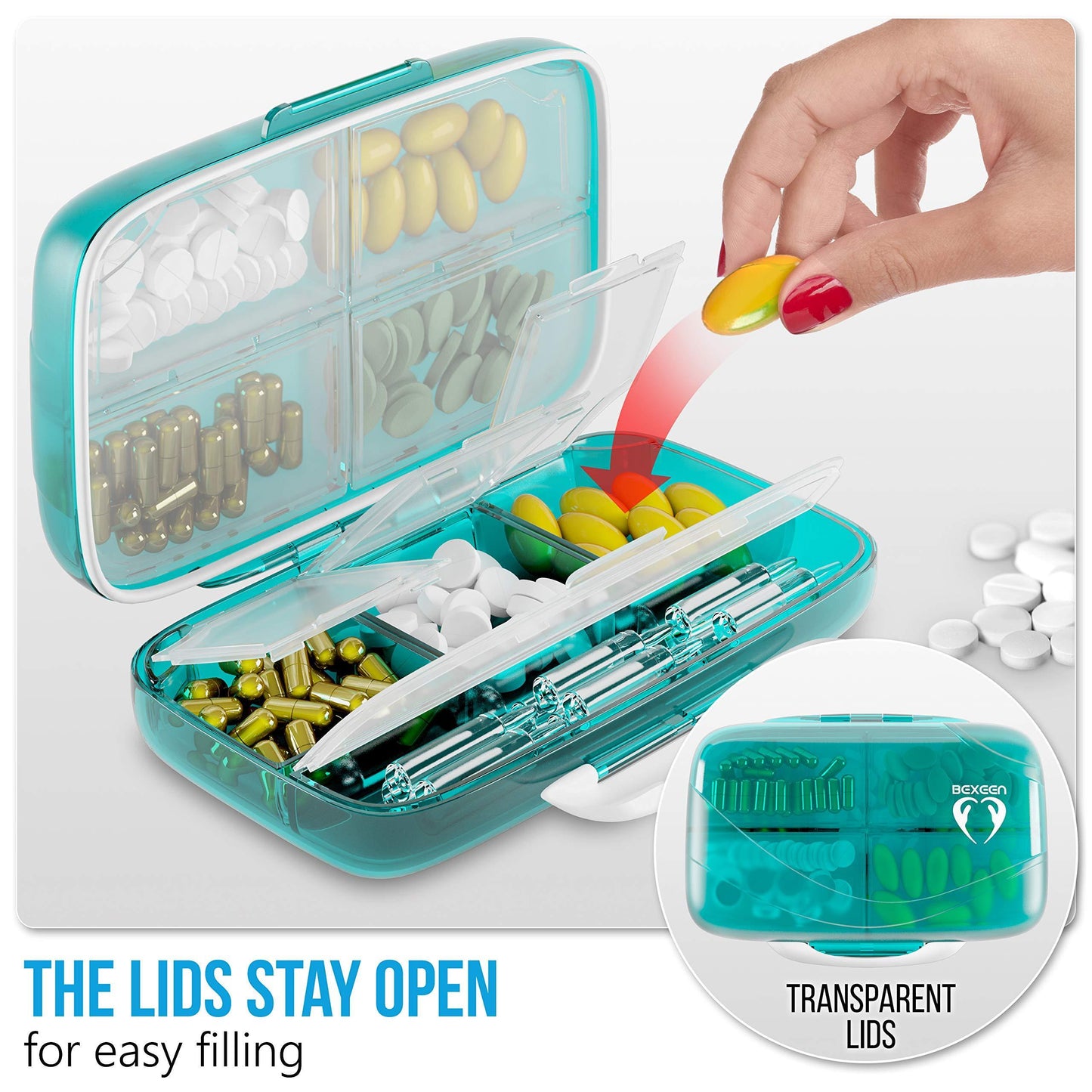 Pill Organizer Airtight Pill Box Large Pill Dispenser Home Travel